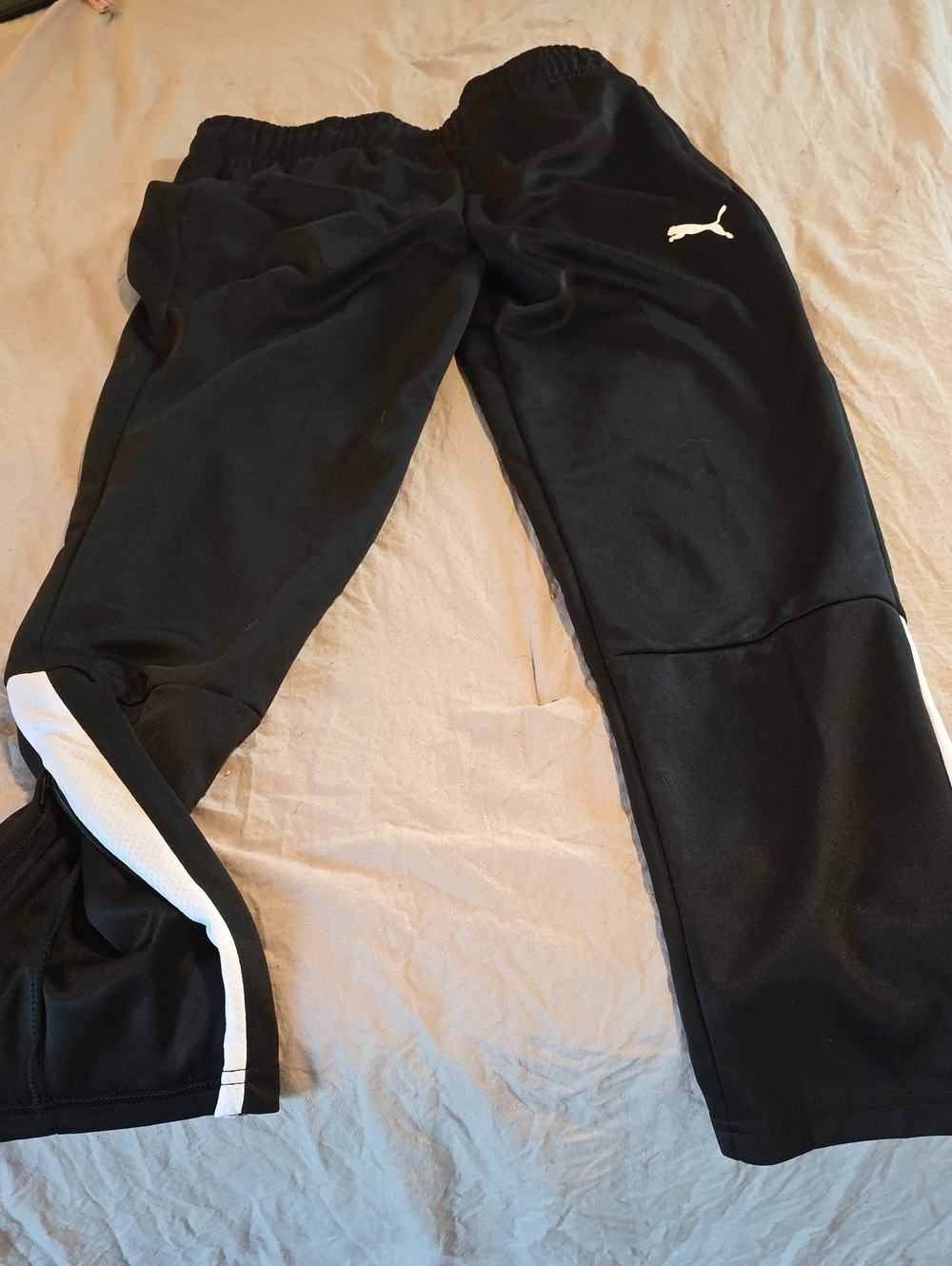 Puma Black Jogger Sweatpants with White Side Stripe.Leg Zippers